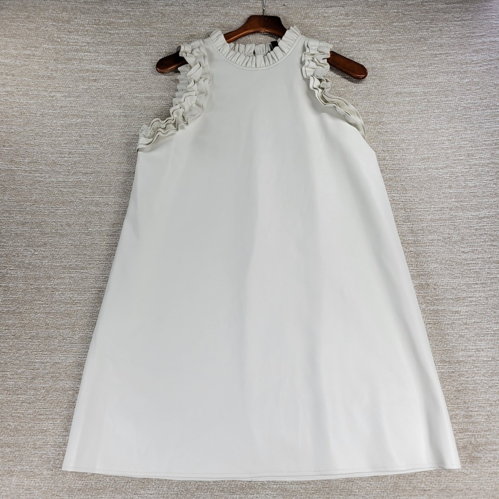 Versona Faux Leather Dress Medium White Ruffle Sleeve Cocktail Evening Bridal